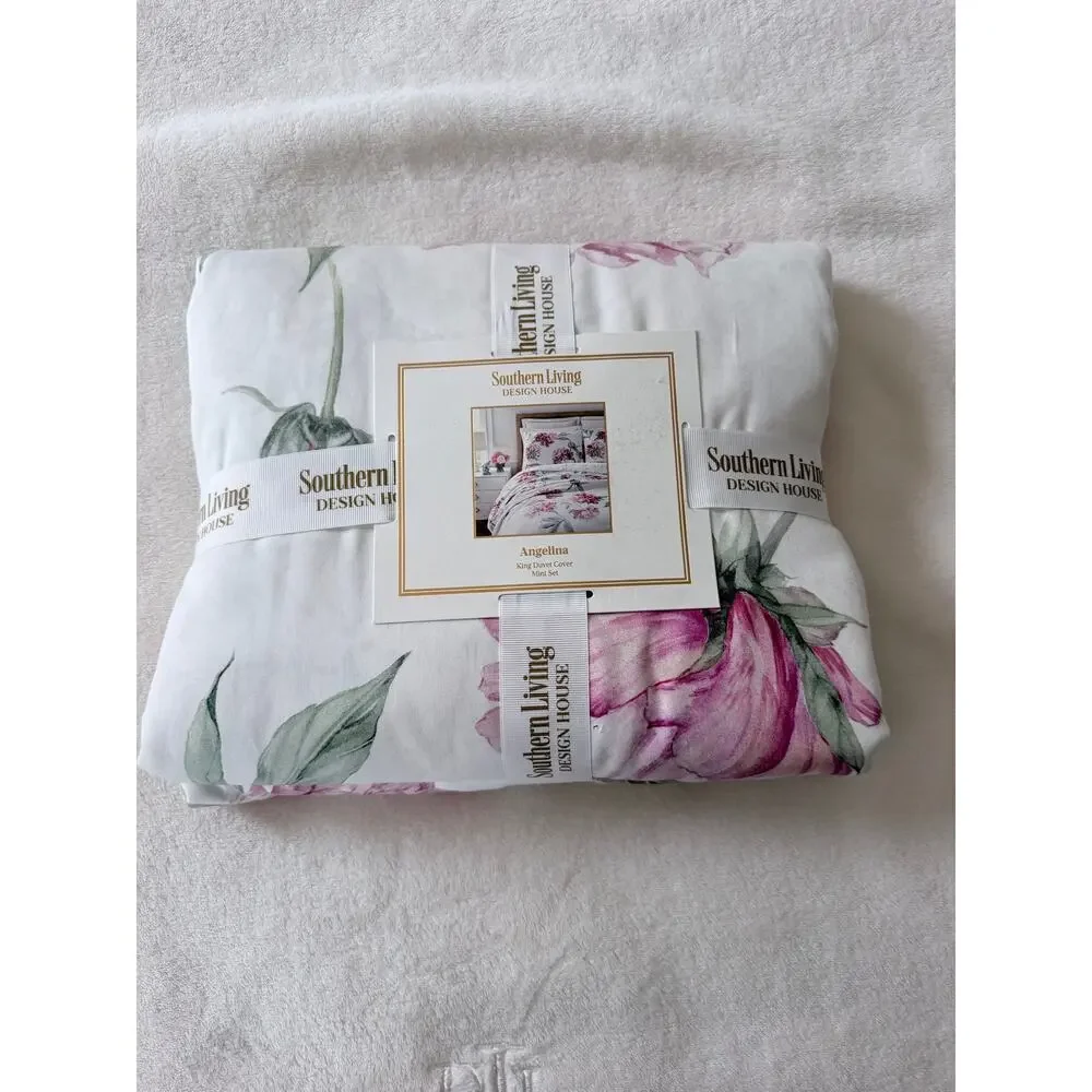 Southern Living Design House Angelina King Size Duvet Cover Mini Set $249 NWT